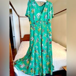 Perfect green floral retro style Eshakti midi dress, 2X-20W